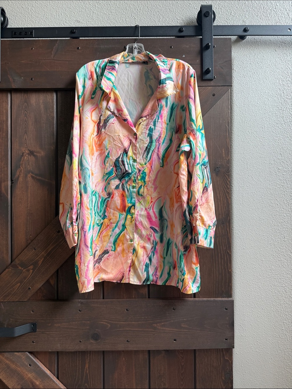 Nasty Gal Multicolor Marble Print Button-Up Top